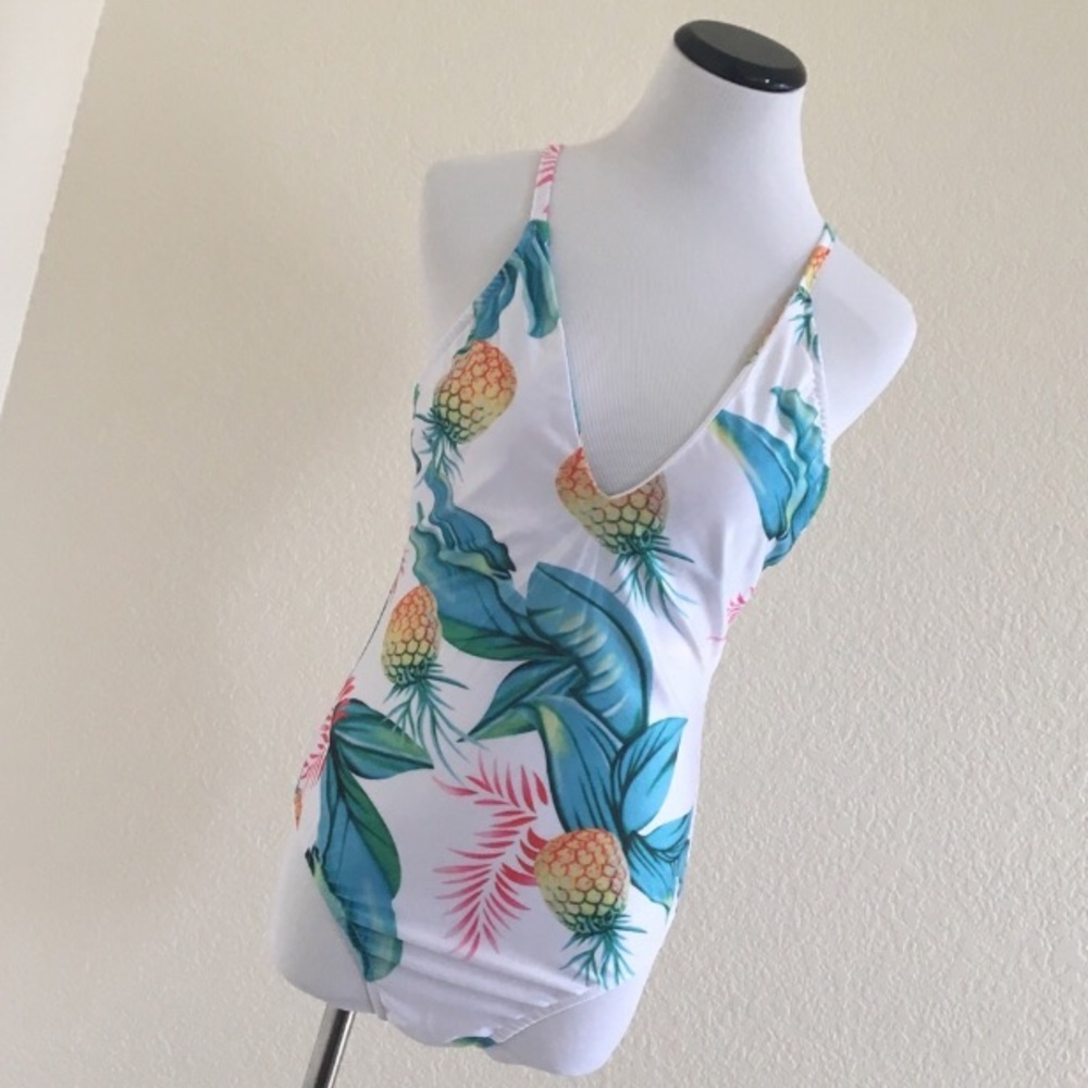 Palm & Pineapple Halter One Piece Swimsuit NWOT